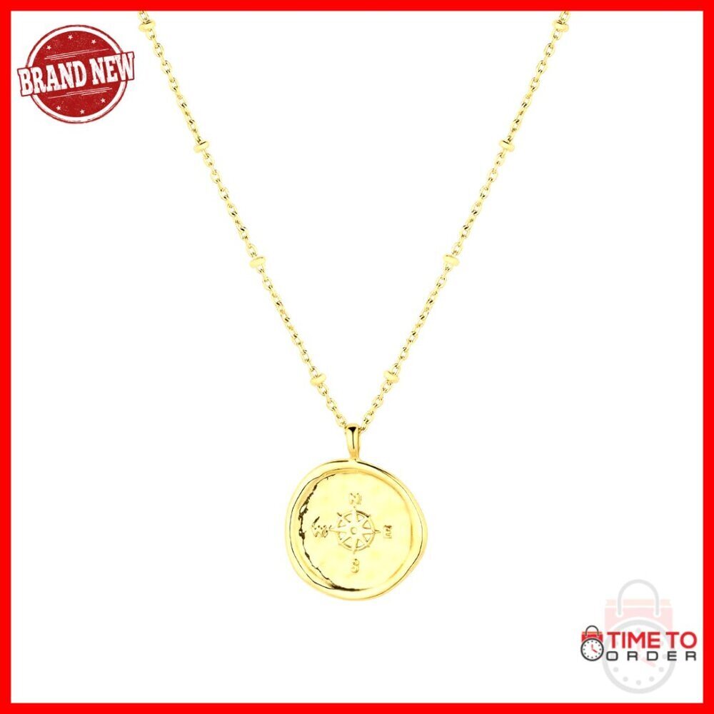 Adjustable 17-19 Inch Coin Pendant Necklace, 18k Gold Plated, Spring Ring